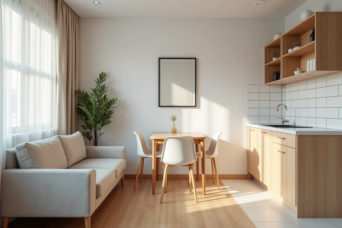 Intérieur d'un appartement meublé en location conforme aux exigences fiscales et réglementaires 2026