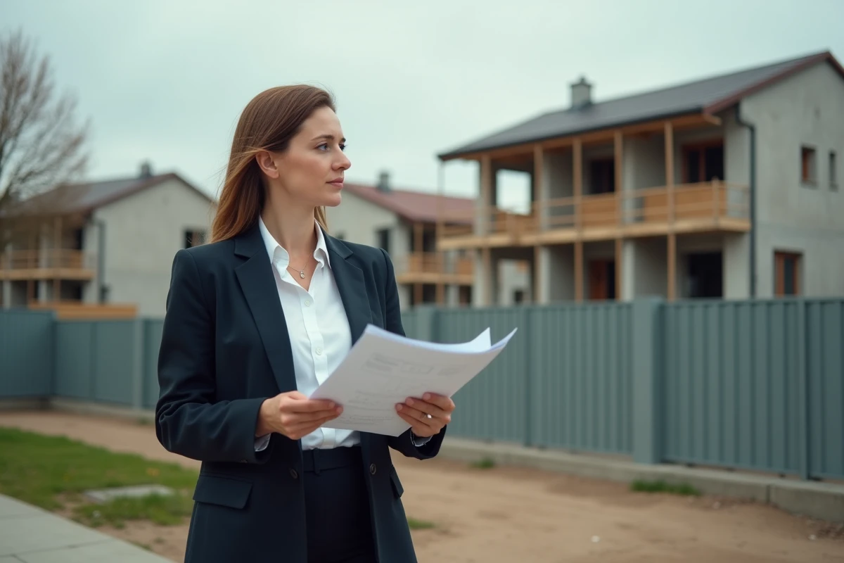 Architecte consultant un document de certificat d'urbanisme sur un chantier résidentiel en commune française