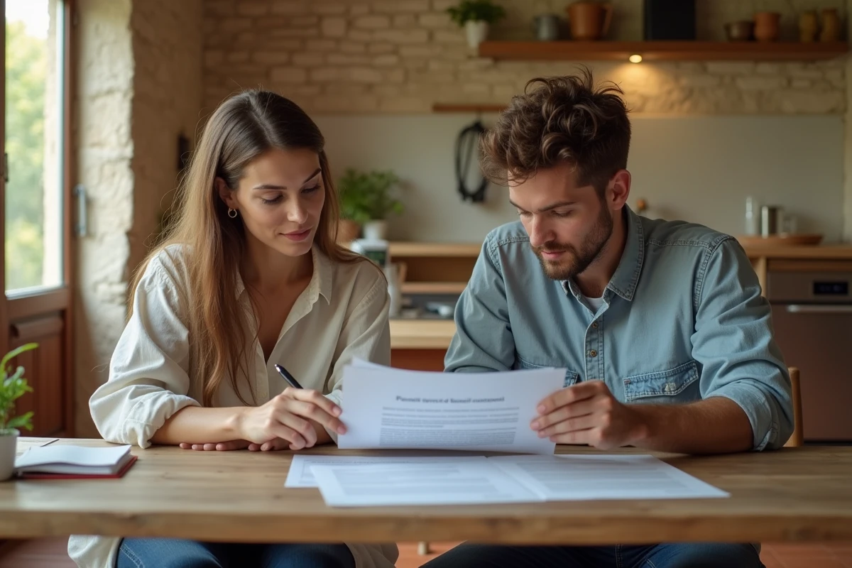 Couple comparant un contrat de location pour une maison avec jardin dans le Puy-de-Dôme, étude des loyers et des charges