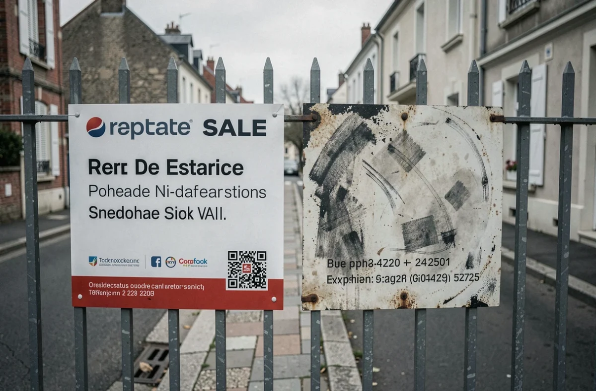 Comparaison de deux panneaux immobiliers à vendre montrant les différences entre un panneau efficace et un panneau inefficace