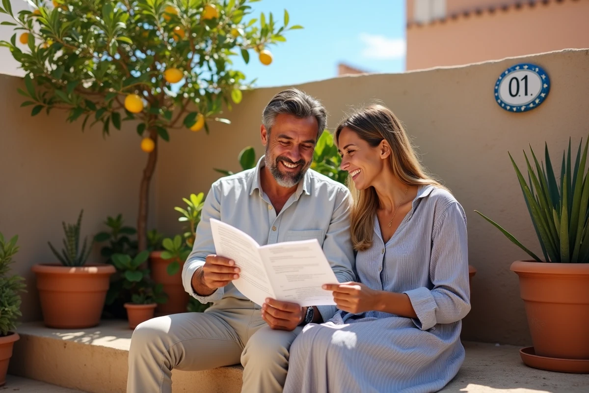 Couple étudiant un contrat de location de maison avec jardin à Essaouira dans une transaction de particulier à particulier
