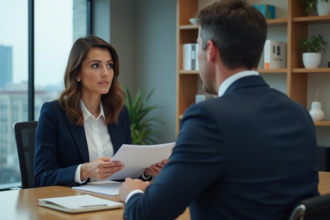 Femme d'affaires en réunion avec un banquier dans un bureau moderne