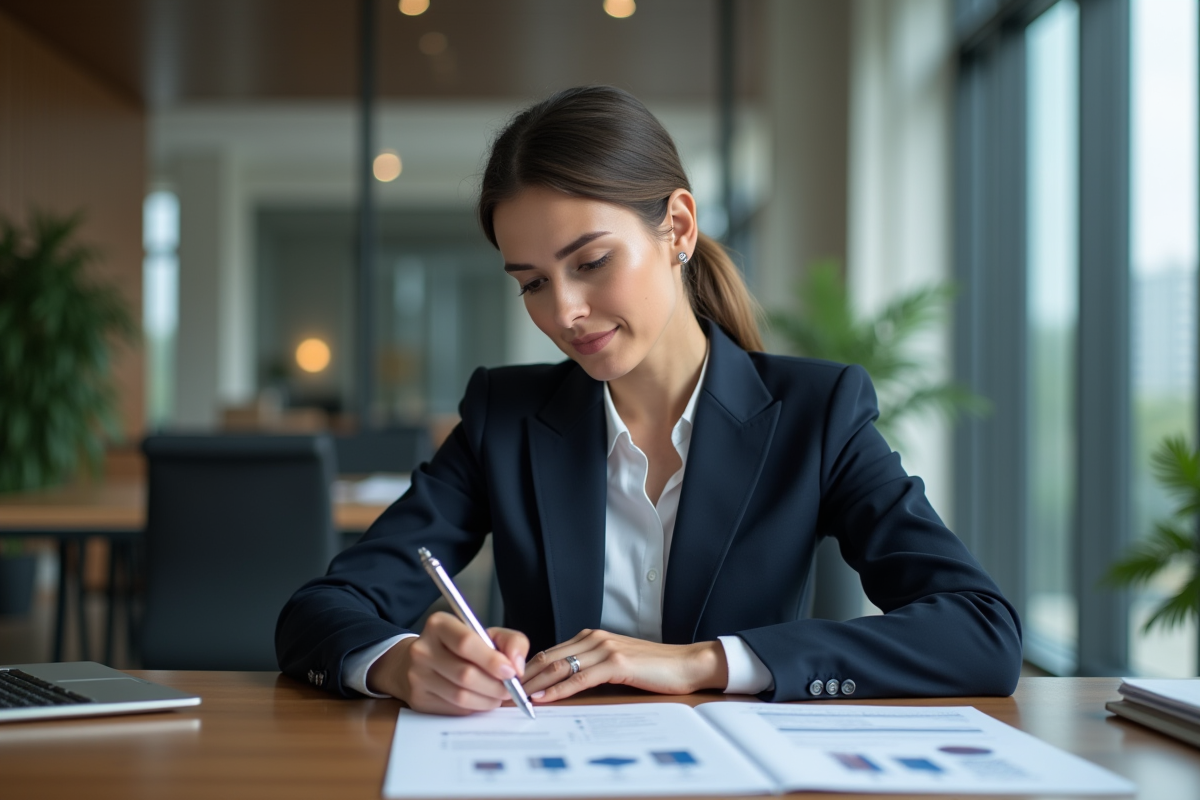 Femme d'affaires en réunion dans un bureau moderne