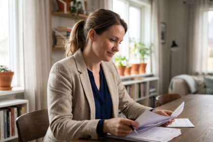Femme d'affaires en réunion dans un appartement moderne