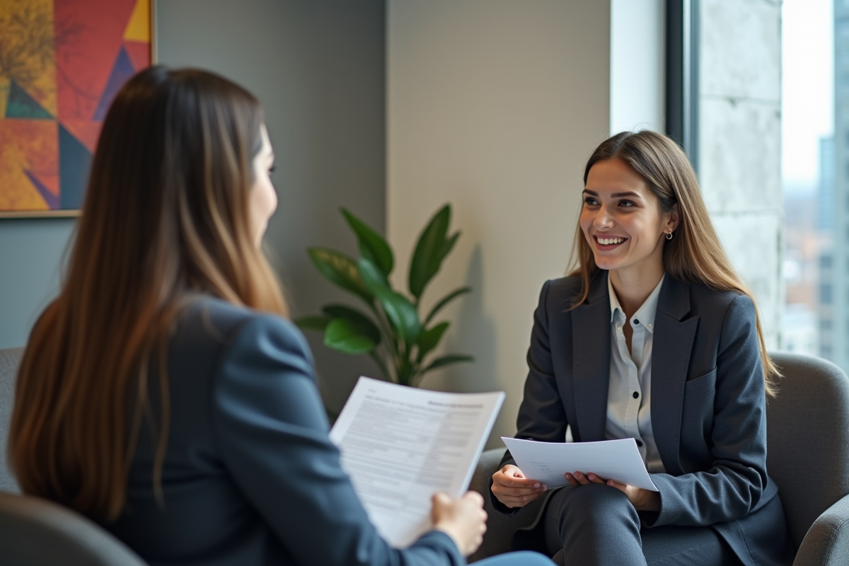 Jeune femme discutant avec un conseiller en impots au bureau
