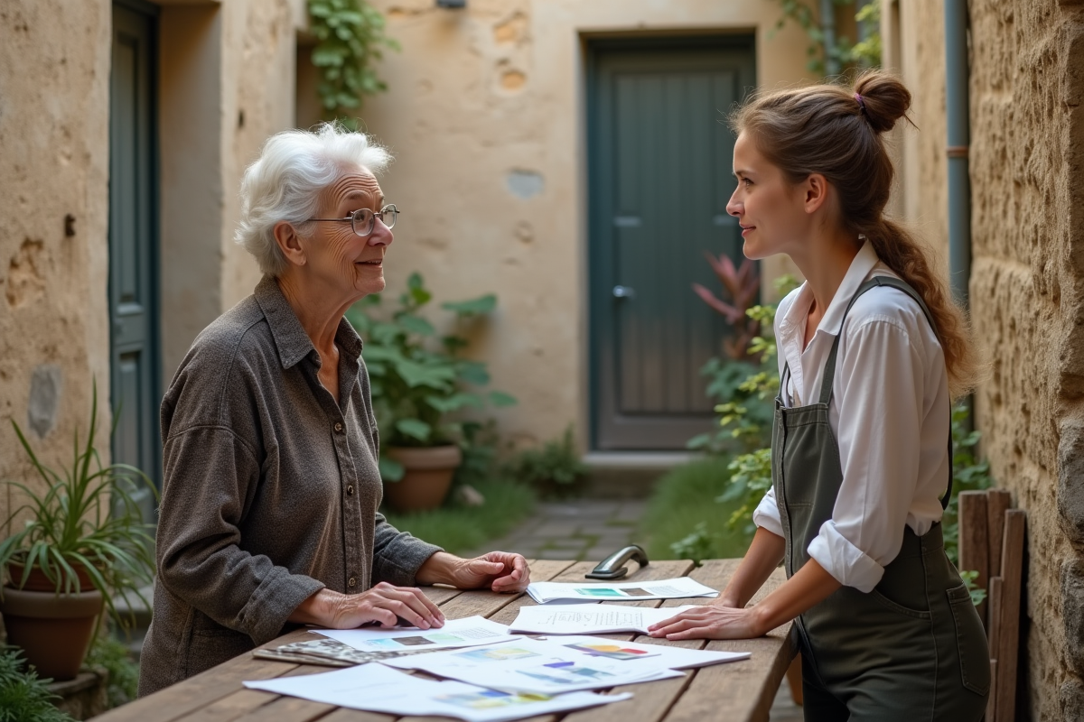 Femme discutant de rénovation de façade avec architecte
