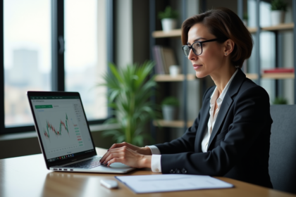 Femme d affaires regardant des graphiques financiers