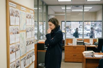 Jeune femme en recherche d'appartement dans une agence immobiliere