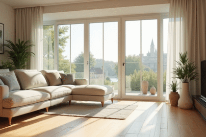 Salon lumineux avec fenêtres double vitrage rénovées