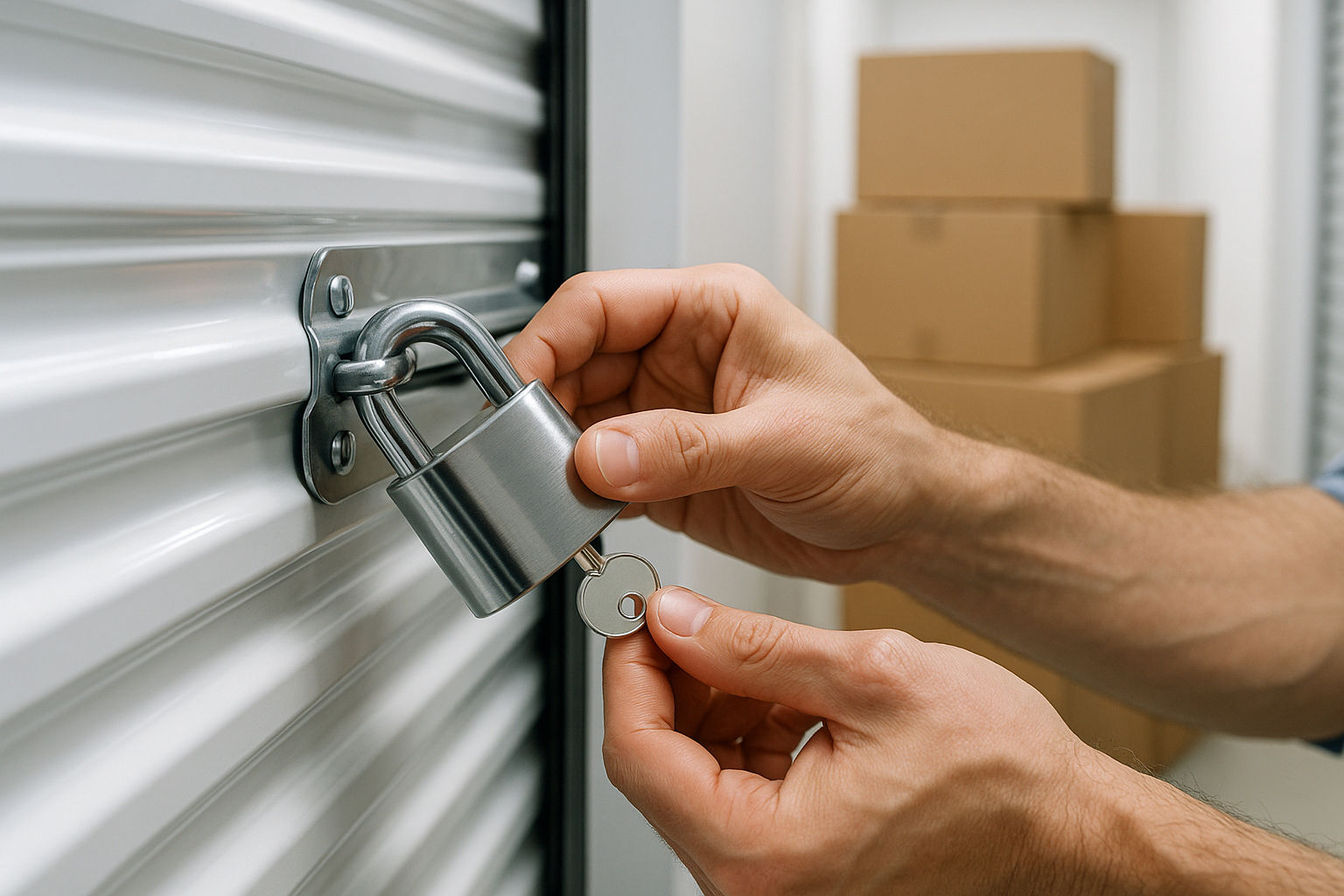 Mains verrouillant une porte de stockage sécurisé dans un environnement lumineux