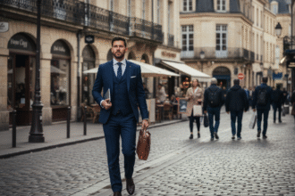 Homme d'affaires en costume dans la rue de Tours