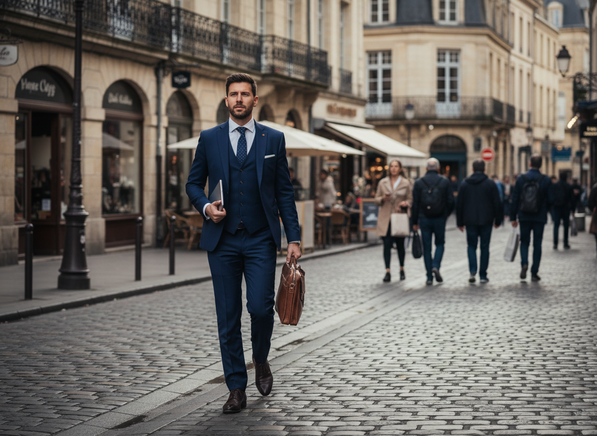 Homme d'affaires en costume dans la rue de Tours