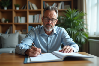 Homme d'âge moyen travaillant ses finances à domicile