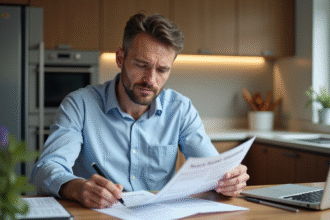 Homme d'âge moyen examinant des documents de gestion financière