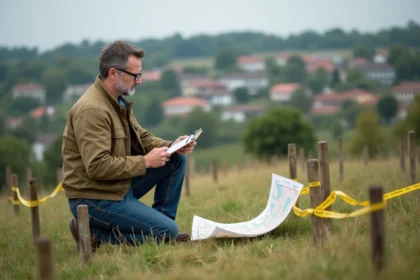 Homme d'âge moyen en extérieur étudie une carte