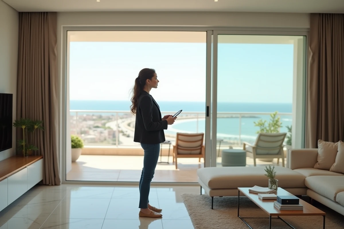 Jeune femme inspectant un appartement en bord de mer à Agadir