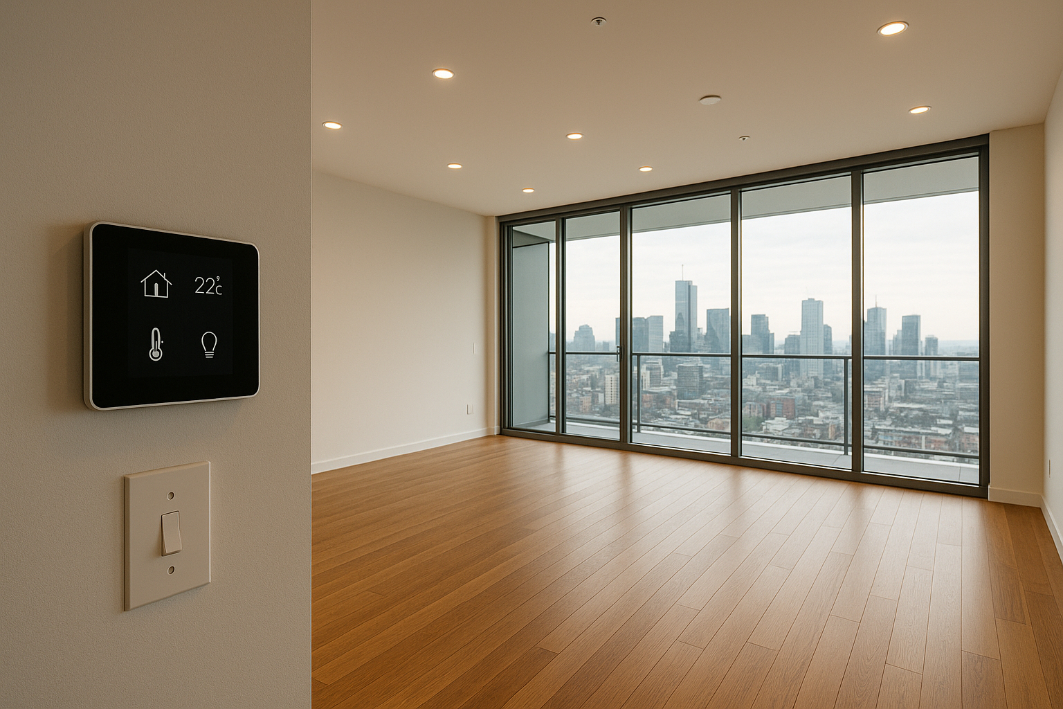 Intérieur spacieux d un appartement neuf avec vue panoramique