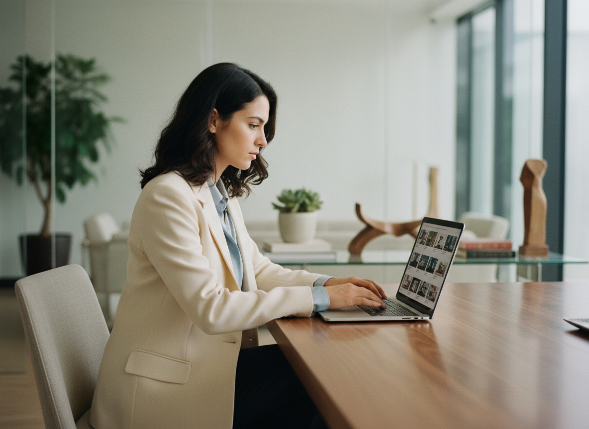 Jeune femme au bureau travaillant sur un ordinateur portable