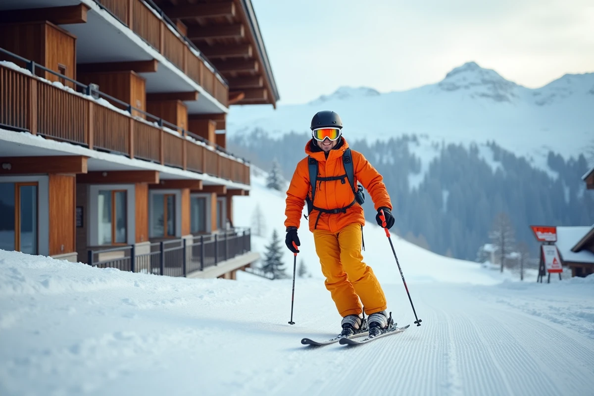 Jeune homme en ski sortant d