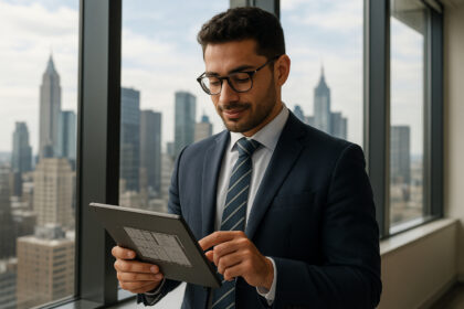 Jeune professionnel en immobilier dans un bureau moderne