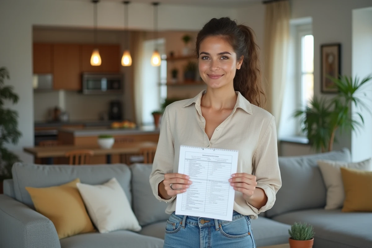 Locataire vérifiant l'inventaire du mobilier dans un appartement meublé
