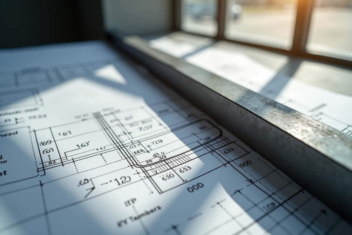 Détails des plans de calculs et poutre IPN en gros plan