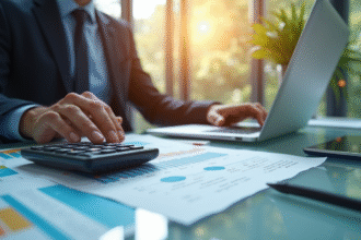 Professionnel analysant des documents financiers et graphiques