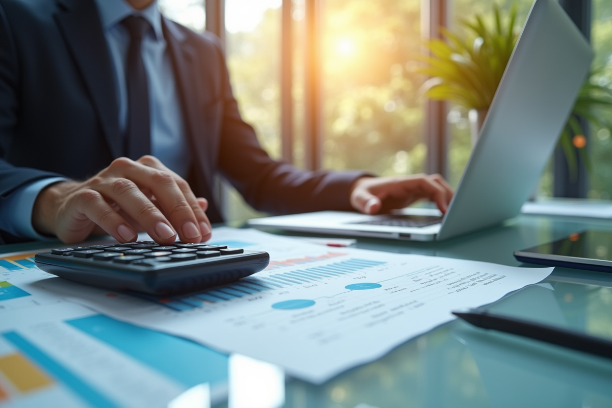 Professionnel analysant des documents financiers et graphiques